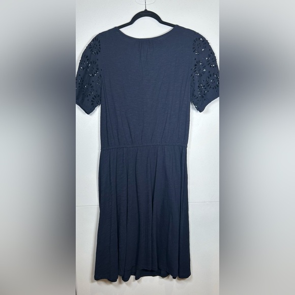 NWT Talbots Navy Blue Midi Eyelet Puff Sleeve Dress with Elastic Waist. Size L. - Picture 2 of 9